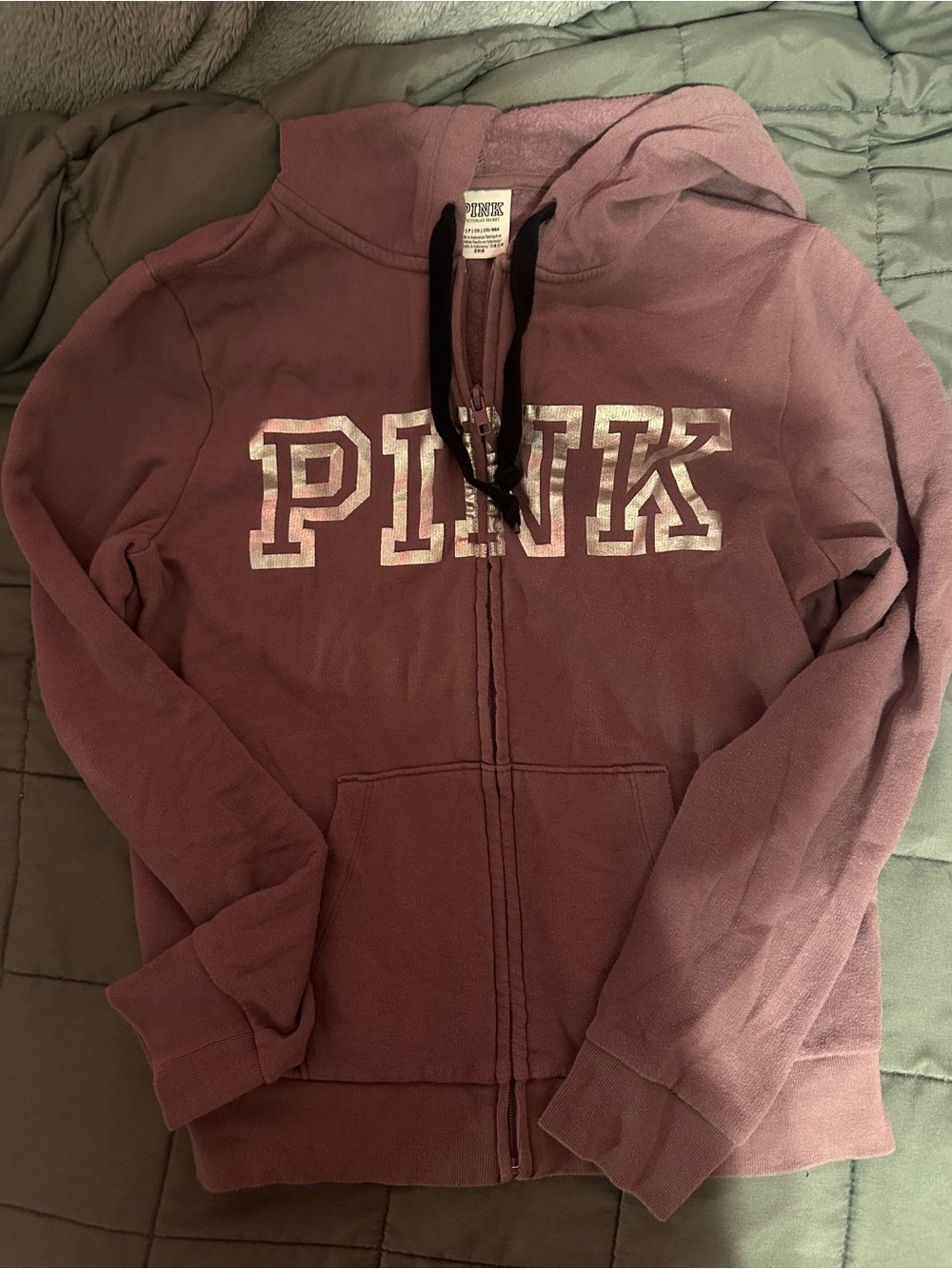 PINK Victoria's Secret Mauve Zip-Up Hoodie with Black Drawstrings